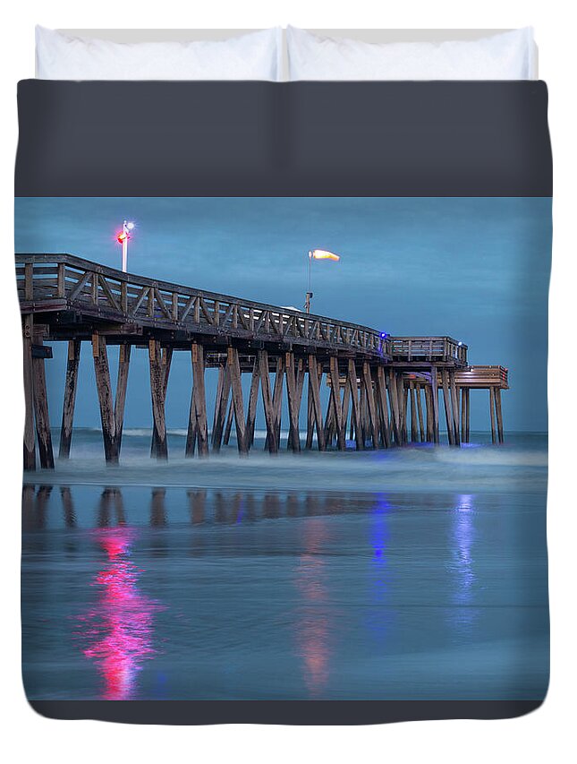 Ocean City Duvet Cover featuring the photograph Evening at Ocean City Fishing Pier by Kristia Adams