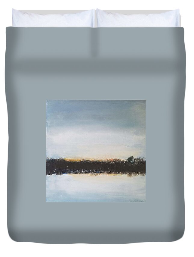  Duvet Cover featuring the painting Evening on the Lake by Caroline Philp