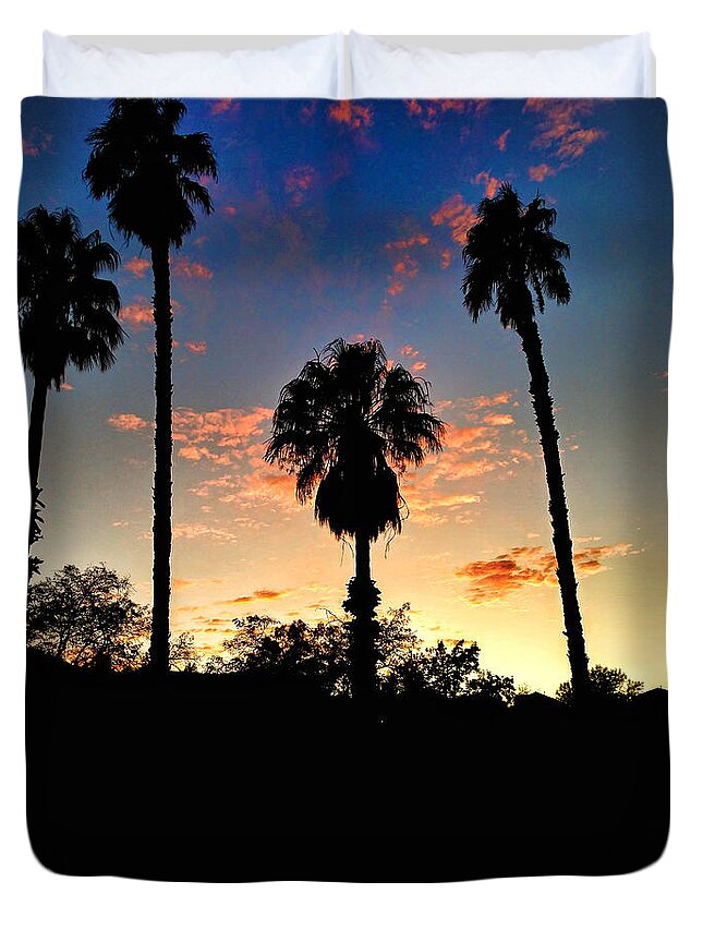Palm Trees Duvet Cover featuring the photograph Evening Palm Trees by David Zumsteg