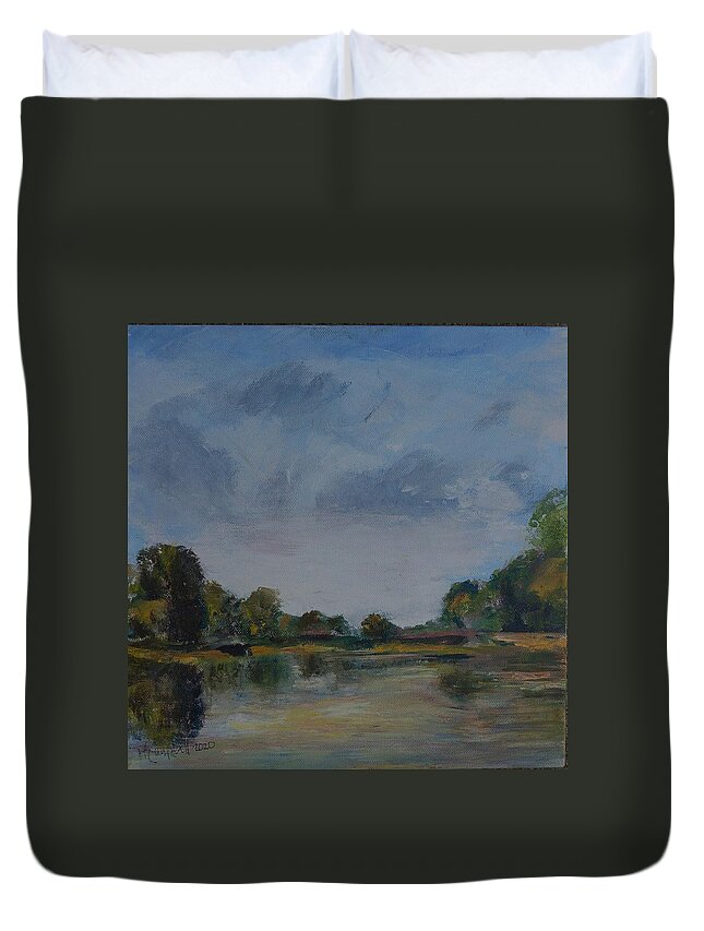 Waterway Duvet Cover featuring the painting Evening Reflections by Helen Campbell