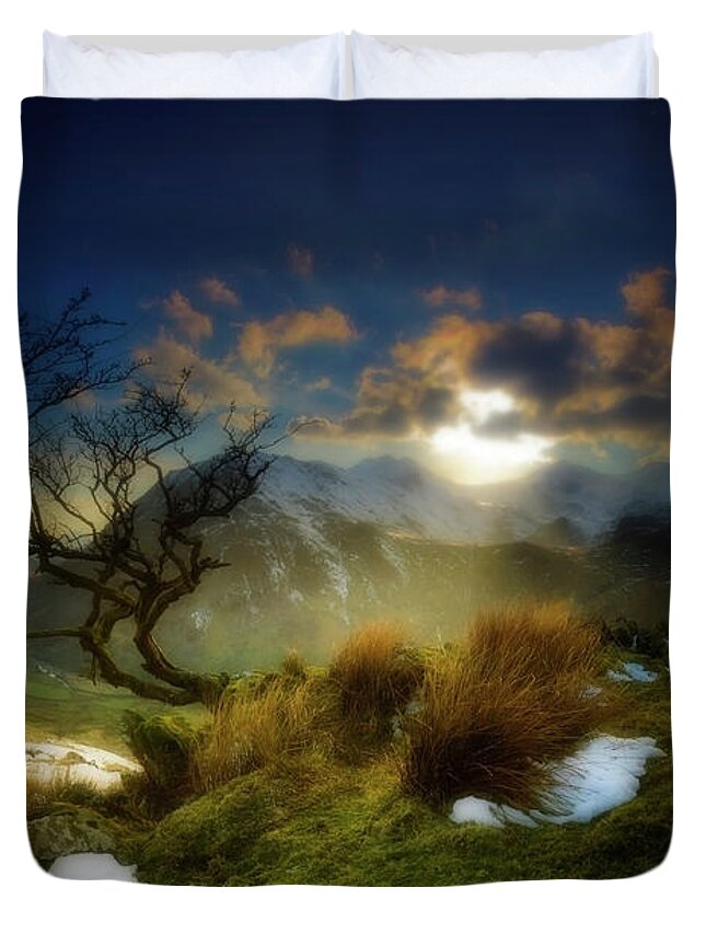 Wales Duvet Cover featuring the digital art Evening view of Snowdon by Remigiusz MARCZAK
