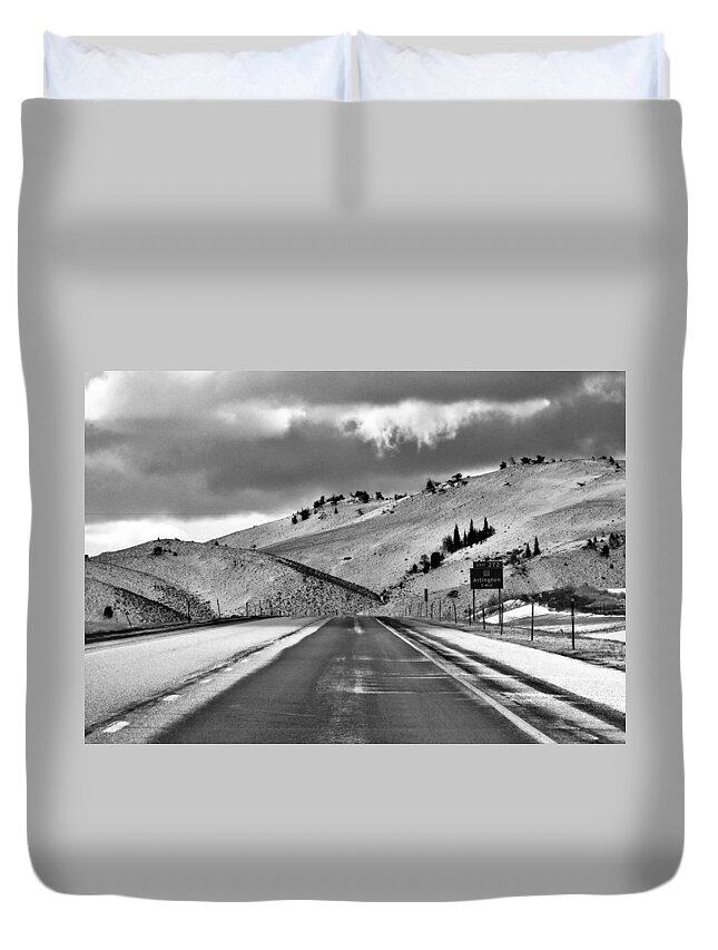 - Exit 272 Arlington Duvet Cover featuring the photograph - Exit 272 Arlington, Wyoming by THERESA Nye