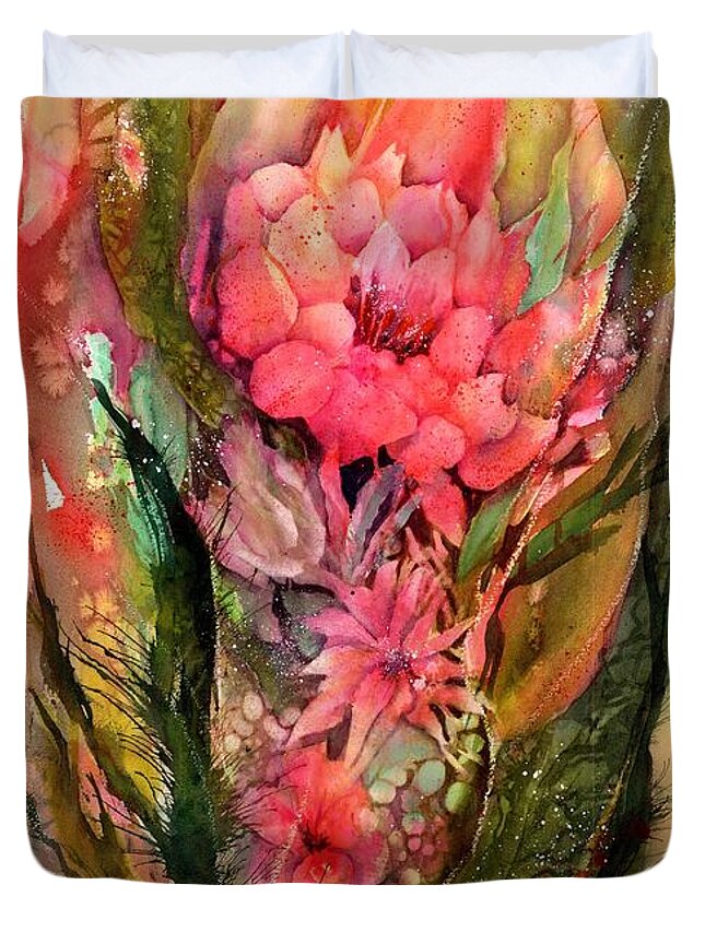 Exotic Flowers And Leaves Duvet Cover featuring the painting Exotic Flowers and Leaves by Sabina Von Arx