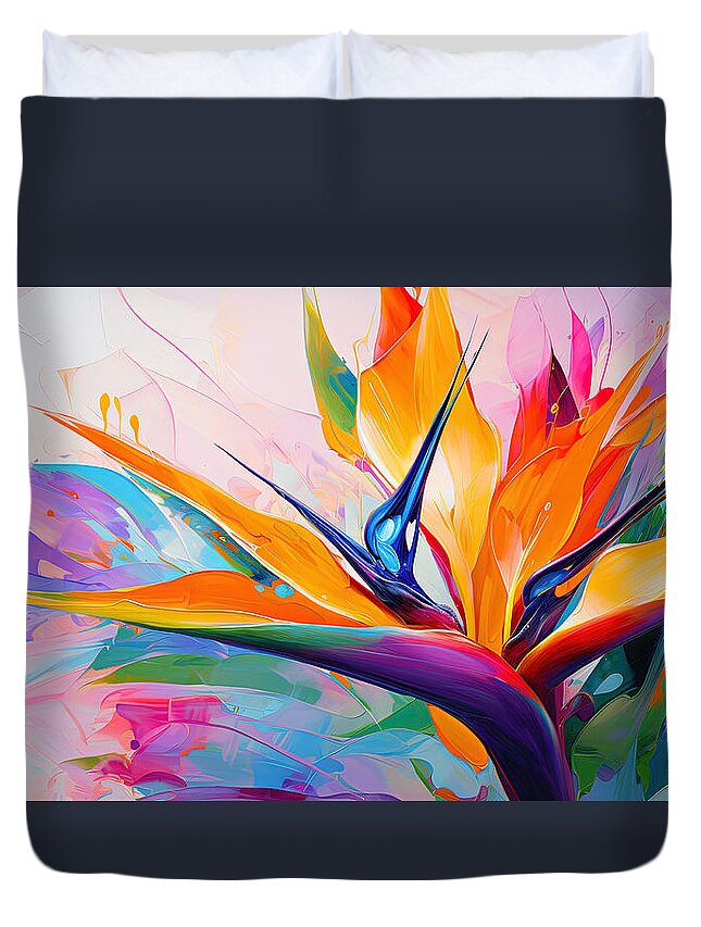 Bird Of Paradise Art Duvet Cover featuring the painting Exotic Tropical Art by Lourry Legarde
