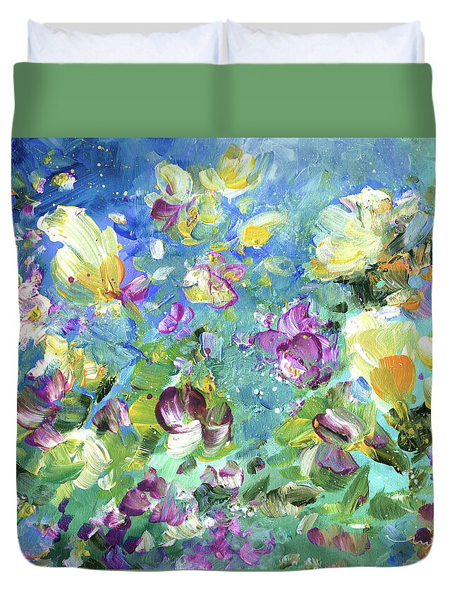 Flower Duvet Cover featuring the painting Explosion Of Joy 22 by Miki De Goodaboom