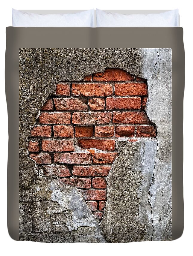 Stucco Duvet Cover featuring the photograph Exposed Brick Wall by Jerry Abbott