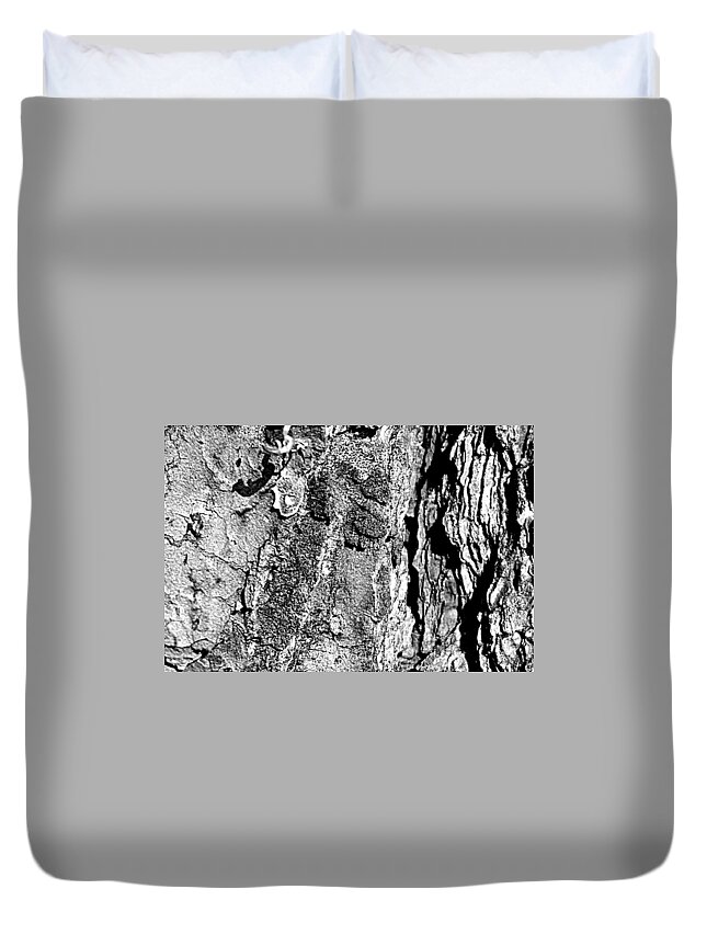 Wood Duvet Cover featuring the photograph EXPOSED Pine Bark BW by Lee Darnell