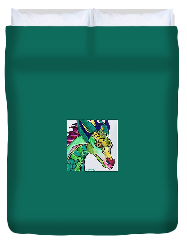 Pets Duvet Cover featuring the painting Eye of the Dragon by Kathie Camara