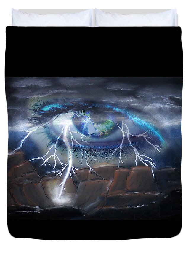 Eyes Duvet Cover featuring the mixed media Eye of the Storm by Ronald Mills