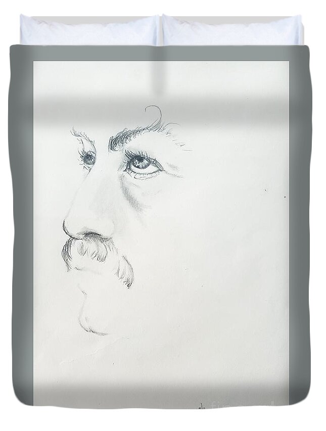 Portrait Duvet Cover featuring the drawing Eyebrow by Merana Cadorette