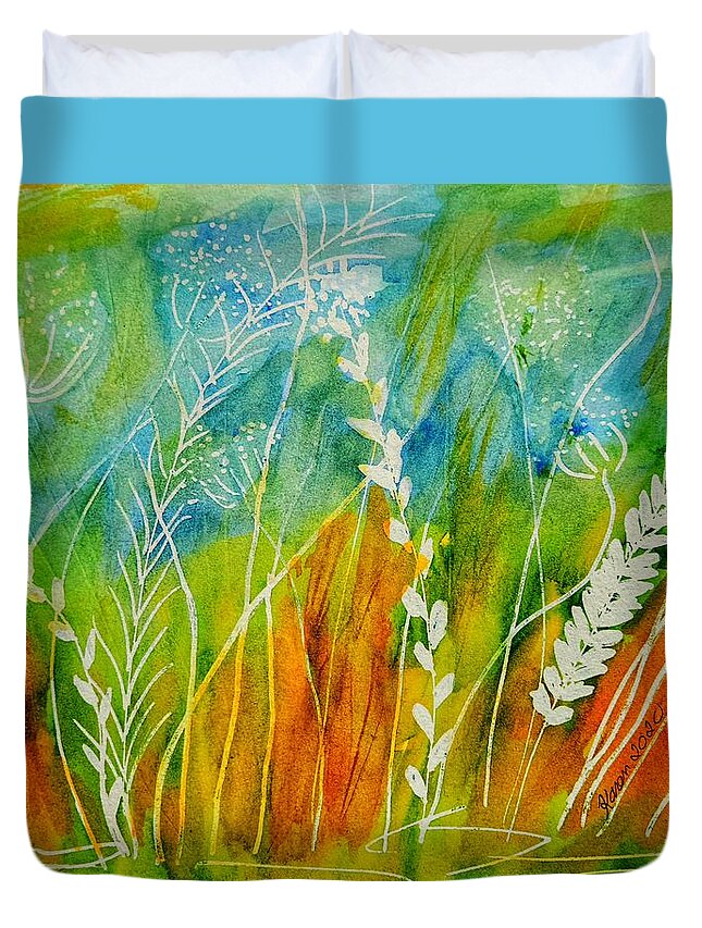 Grass Duvet Cover featuring the painting Eyelevel With Nature by Shady Lane Studios-Karen Howard