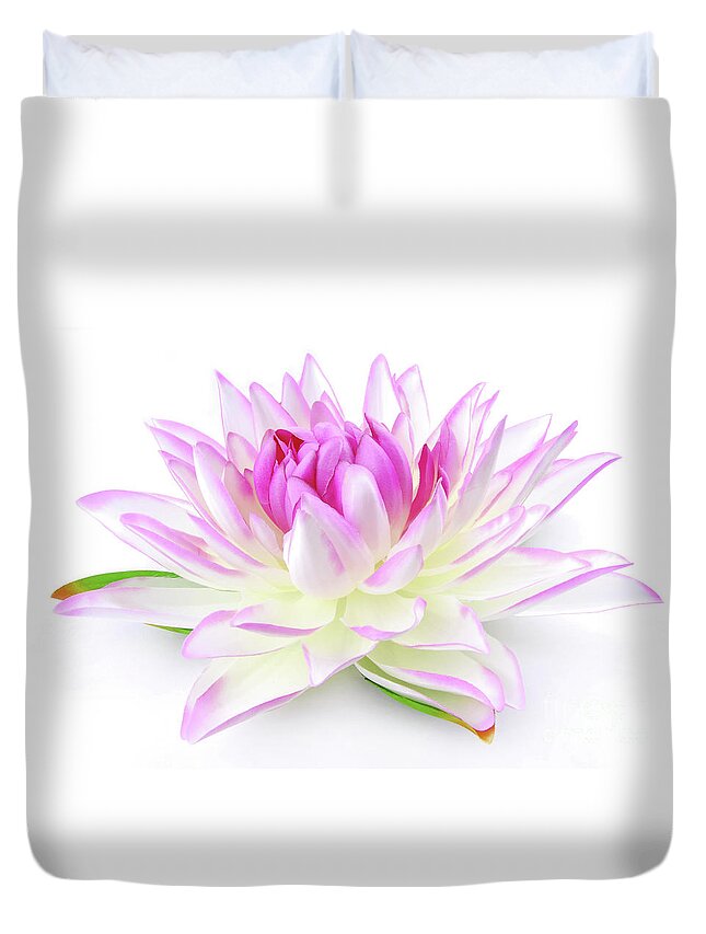 Lotus Duvet Cover featuring the photograph Fabric Lily On White by Severija Kirilovaite