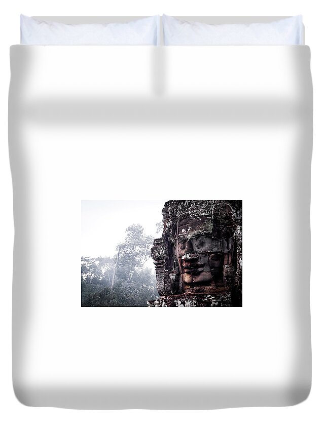 Battambang Duvet Cover featuring the photograph Faces of Bayon in Siem Reap by Arj Munoz