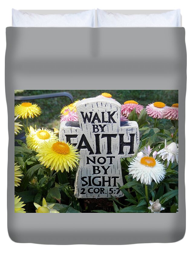 #faith #strawflowers #flowers #yellow #pink #white #dryplants #summertime #south #georgia Duvet Cover featuring the photograph Faith and Flowers by Belinda Lee