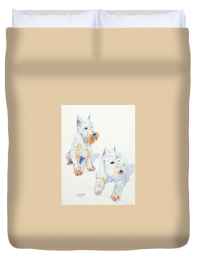 West Highland Terrier Duvet Cover featuring the painting Faith and Zeke by Barbara F Johnson