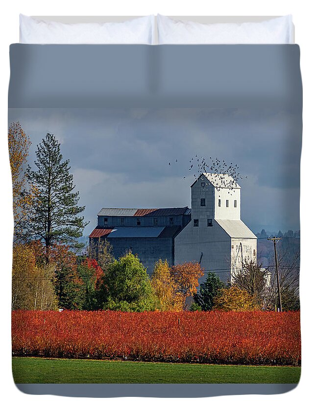 Fall Colors Duvet Cover featuring the photograph Fall colors at the grain elevator by Ulrich Burkhalter