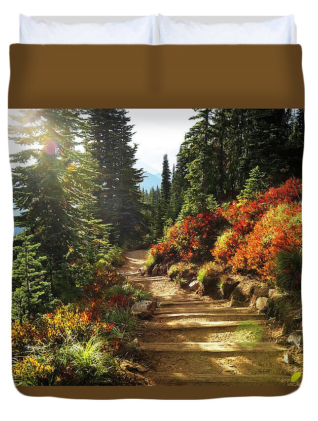 Naches Peak Loop Trail Duvet Cover featuring the photograph Fall Colors by Mary Jane Armstrong