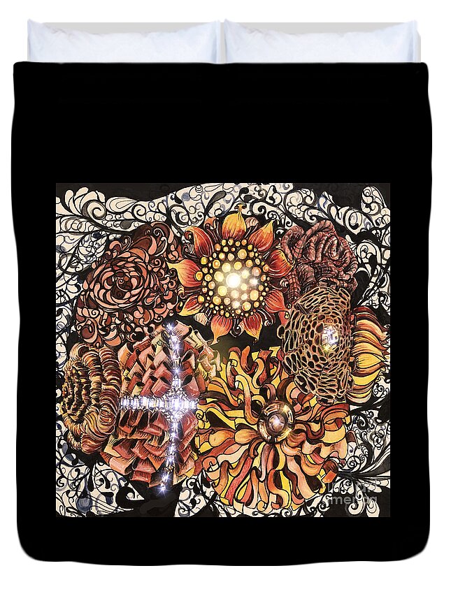 Flowers Duvet Cover featuring the mixed media Fall Flowers by Mastiff Studios