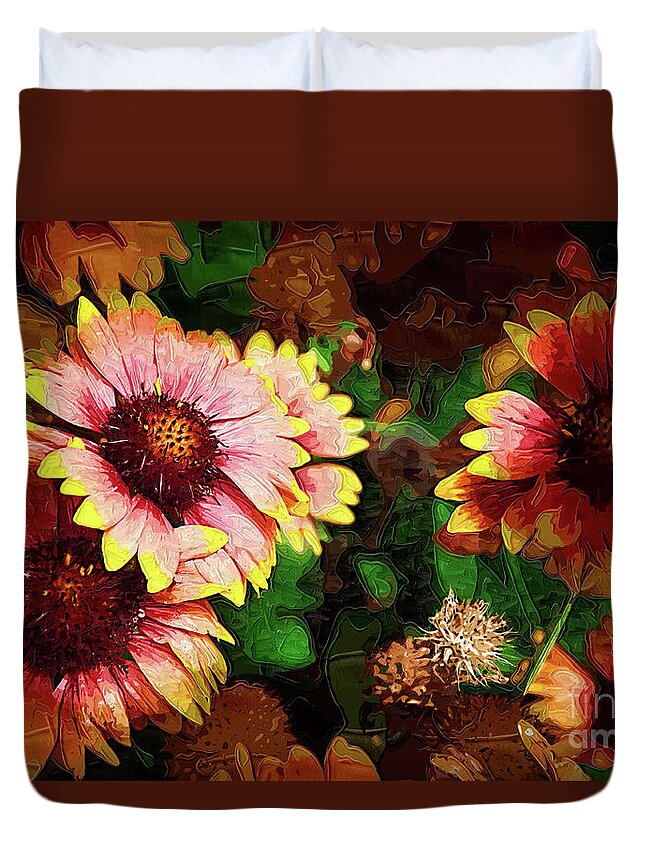 Flowers Duvet Cover featuring the digital art Fall Flowers In Impasto by Kirt Tisdale