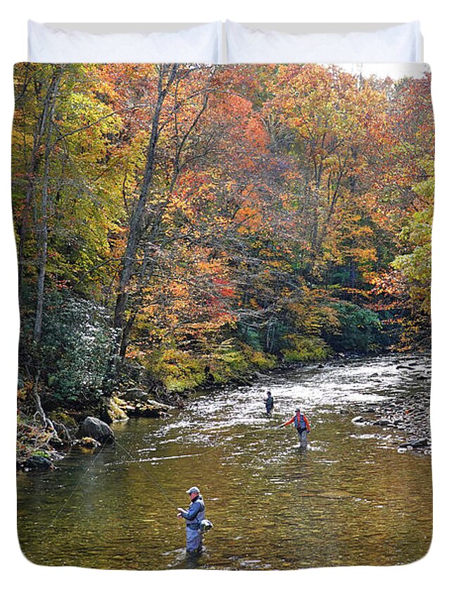 Fly Fishing Duvet Cover featuring the photograph Fall Fly Fishing by Mike McGlothlen
