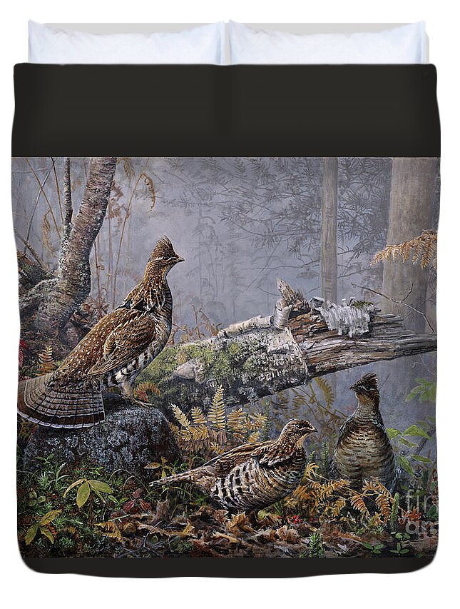 Scott Zoellick Duvet Cover featuring the painting Fall Gathering Roughed Grouse by Scott Zoellick