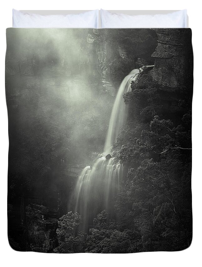 Monochrome Duvet Cover featuring the photograph Fall by Grant Galbraith
