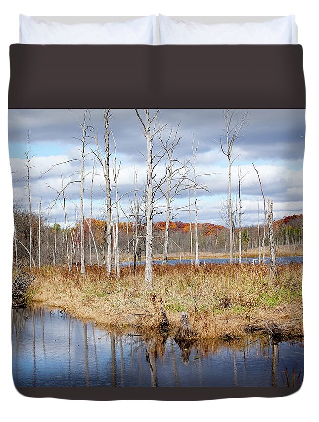 Michigan Duvet Cover featuring the photograph Fall in the Woods by Rich S