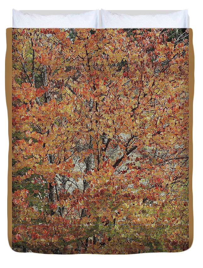 Fall Leaves In The Trees Duvet Cover featuring the digital art Fall Leaves In The Trees by Tom Janca
