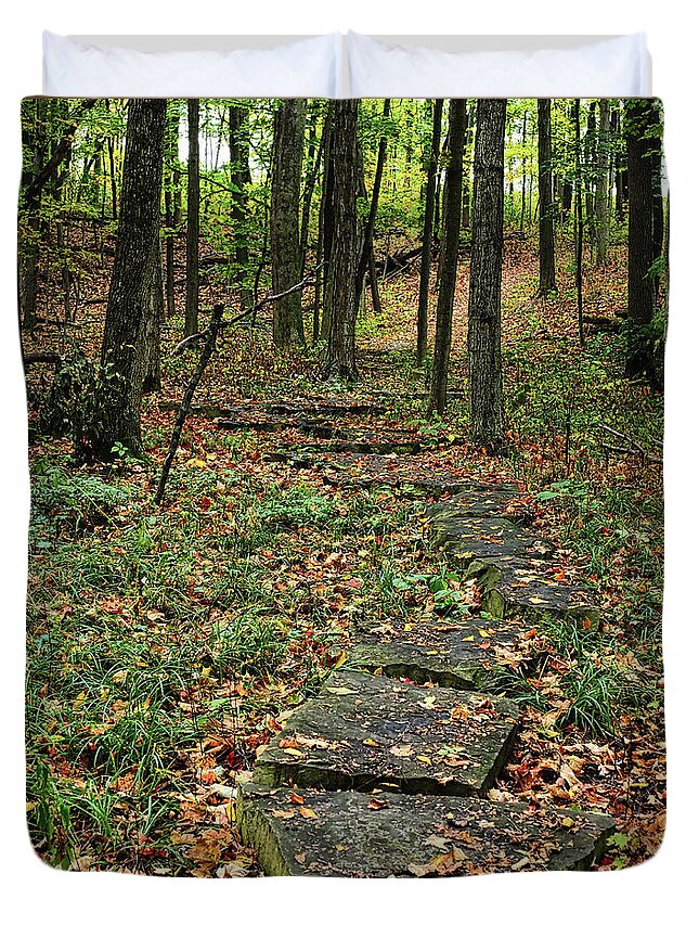 Trees Duvet Cover featuring the photograph Fall Stone Pathway by Scott Olsen