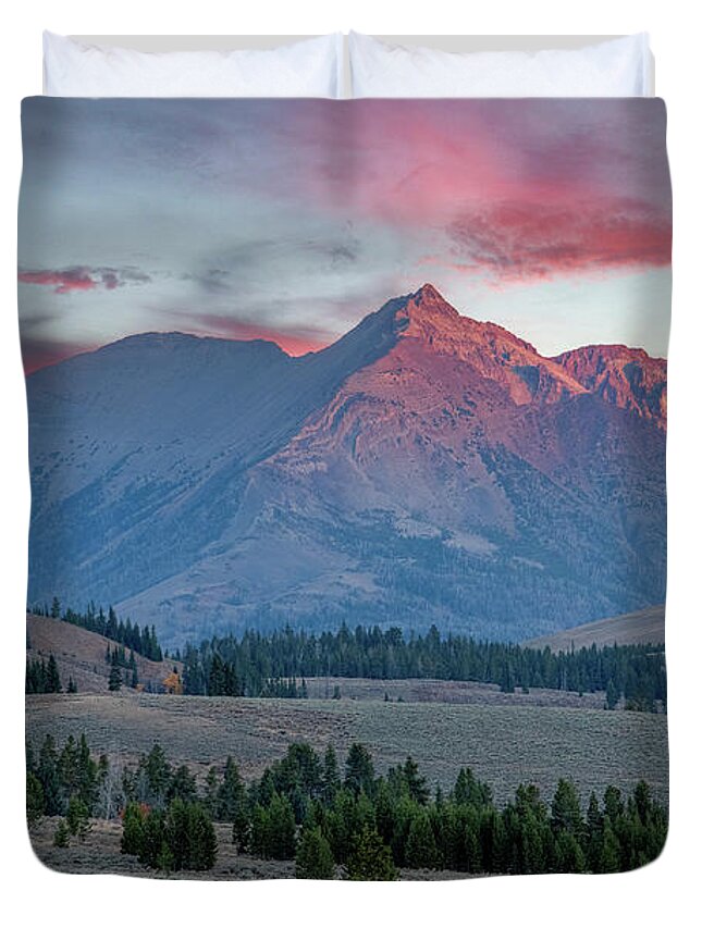 Wyoming Duvet Cover featuring the photograph Fall Sunrise, Yellowstone's Electric Peak by Marcy Wielfaert