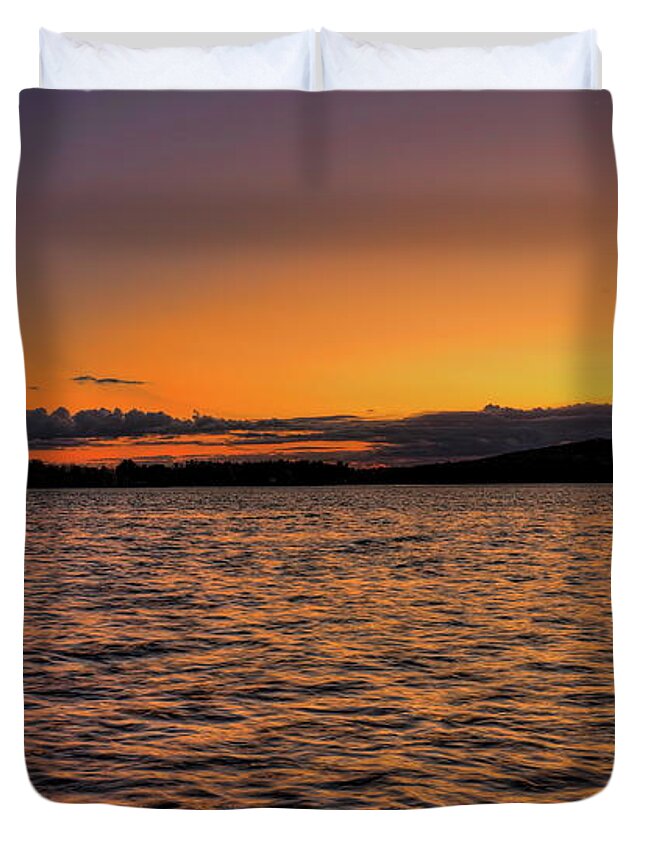 Wausau Duvet Cover featuring the photograph Fall Sunset And Reflection On Lake Wausau by Dale Kauzlaric