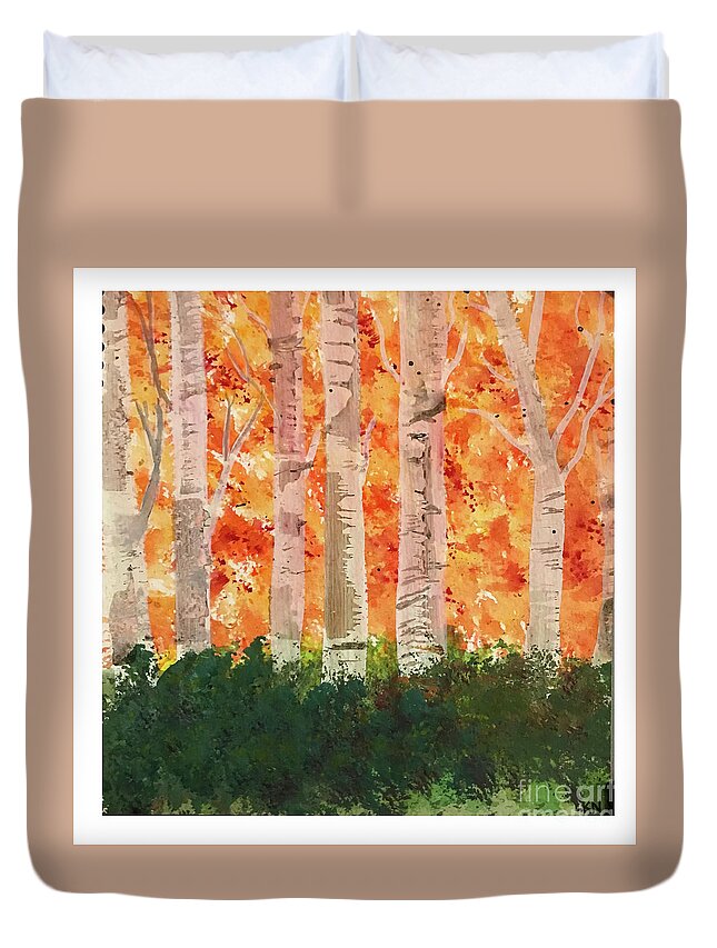 Fall Duvet Cover featuring the painting Fall Trees by Lisa Neuman