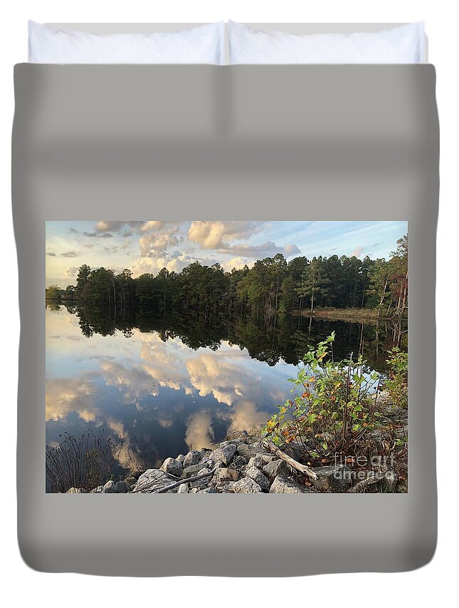 Johnson Millpond Duvet Cover featuring the photograph Johnson Millpond - Virginia Falling in Love 7 by Catherine Wilson