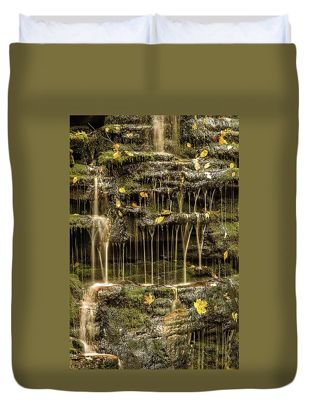 Ricketts Glen Duvet Cover featuring the photograph Falling leaves by Robert Miller