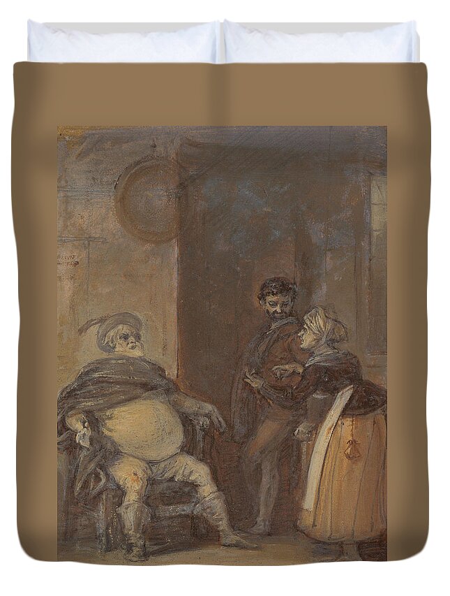 19th Century Duvet Cover featuring the drawing Falstaff with Mistress Quickly and Bardolph by Robert Smirke