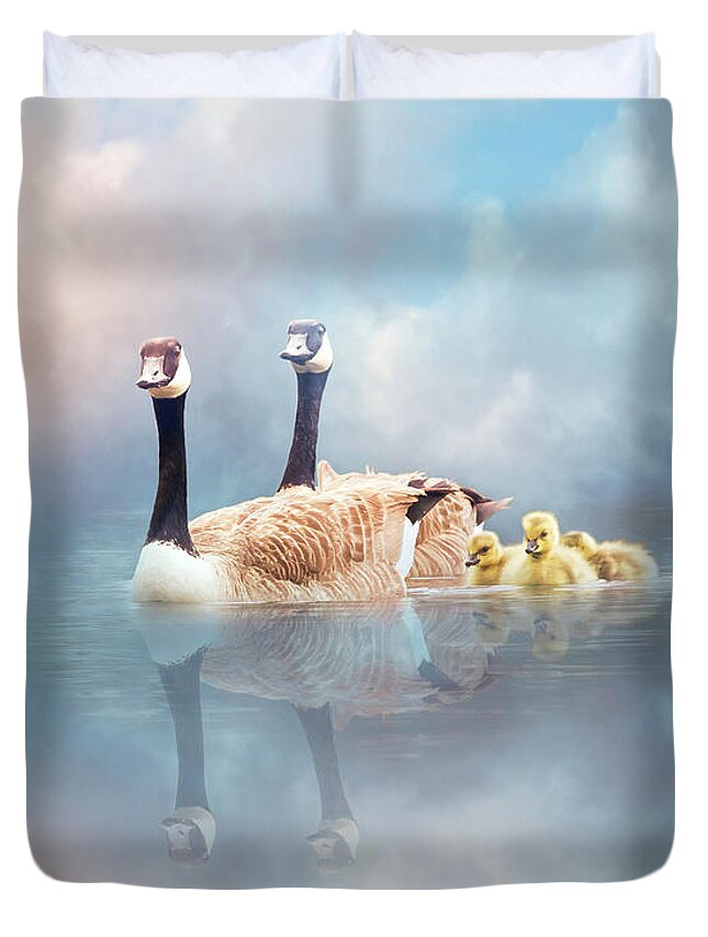 Swan Duvet Cover featuring the digital art Family Cruise by Nicole Wilde