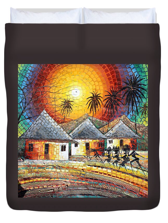 Africa Duvet Cover featuring the painting Family from the Farm by Paul Gbolade Omidiran