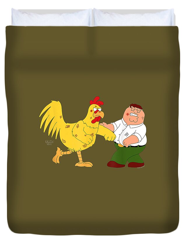 Family Guy Chicken Fight Christmas Present Birthda Duvet Cover featuring the digital art Family Guy Chicken Fight christmas present birthda by Dan Afton