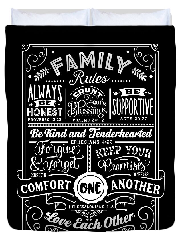 Family Duvet Cover featuring the digital art Family Rules Verses by Sambel Pedes