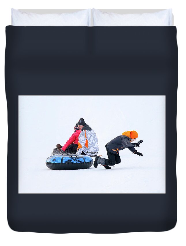 Sledding Duvet Cover featuring the photograph Family Sledding Fun 12 by Brook Burling