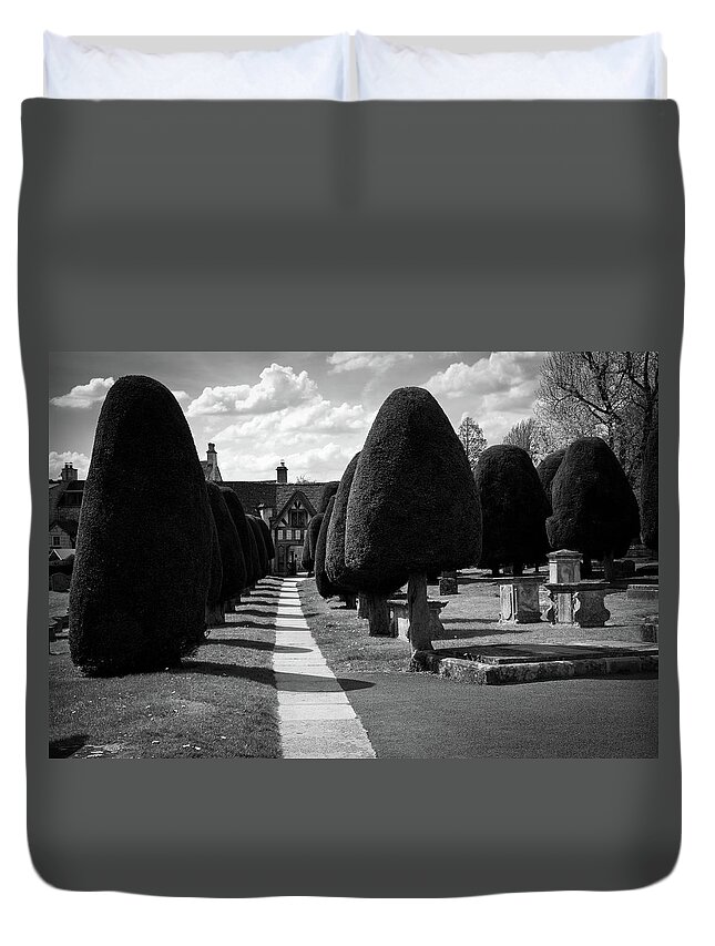 Britain Duvet Cover featuring the photograph Famous yew trees in the churchyard at Painswick by Seeables Visual Arts