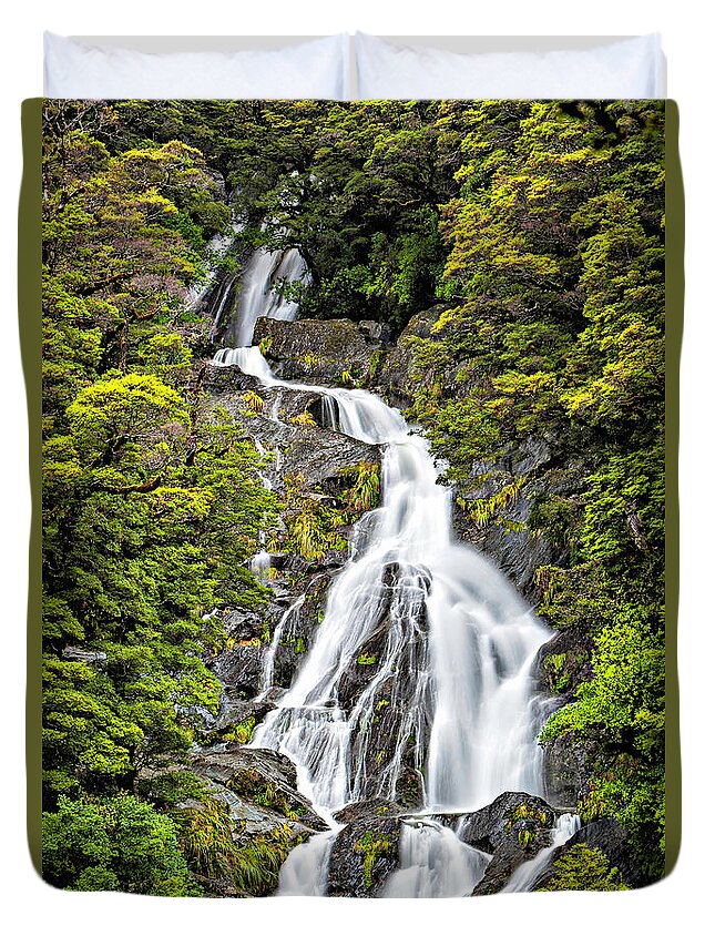 Fan-tail-falls Duvet Cover featuring the photograph Fan Tail Falls by Gary Johnson