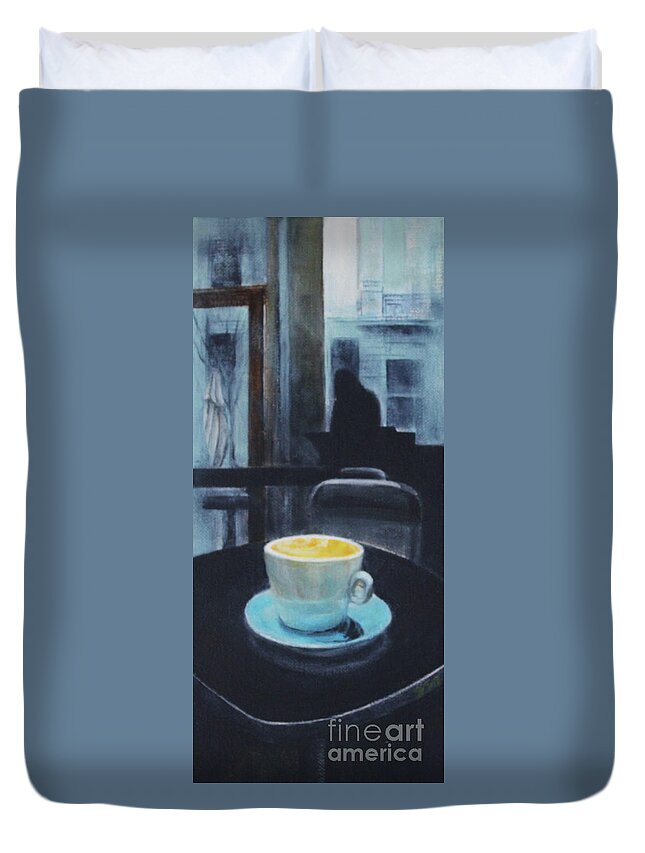 Coffee Duvet Cover featuring the painting Fancy A Cuppa? by Jane See