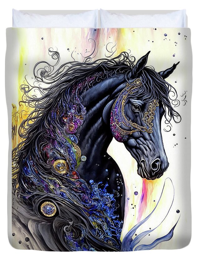 Black Stallion Duvet Cover featuring the painting Fancy Black Stallion by Tina LeCour