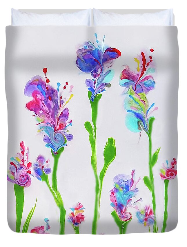 Flowers Duvet Cover featuring the painting Fancy Flowers 1 by Deborah Erlandson