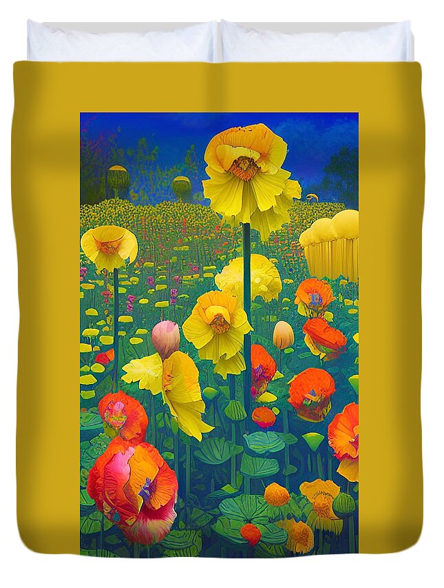 Flower Art Duvet Cover featuring the mixed media Fantastical Flowers No1 by Bonnie Bruno