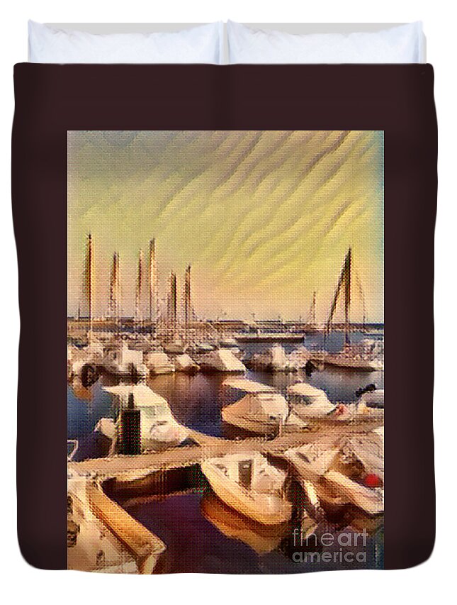 Fineartamerica Duvet Cover featuring the digital art Fantasy art boats by Yvonne Padmos