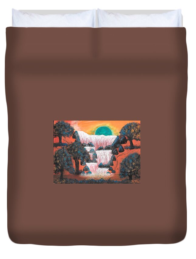 Waterfalls Duvet Cover featuring the painting Fantasy Falls by Esoteric Gardens KN