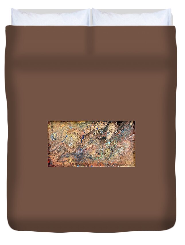 Fantasy Landscape Of Cosmic Event Duvet Cover featuring the painting Fantasy In Gold by David Euler