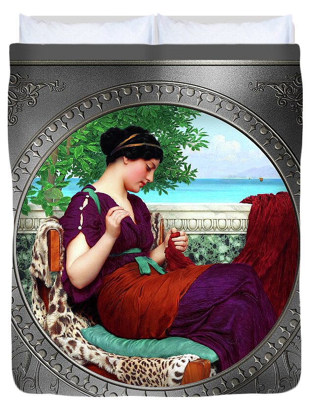 Far Away Thoughts Duvet Cover featuring the painting Far Away Thoughts c1911 by John William Godward Fine Art Xzendor7 Old Masters Reproductions by Rolando Burbon